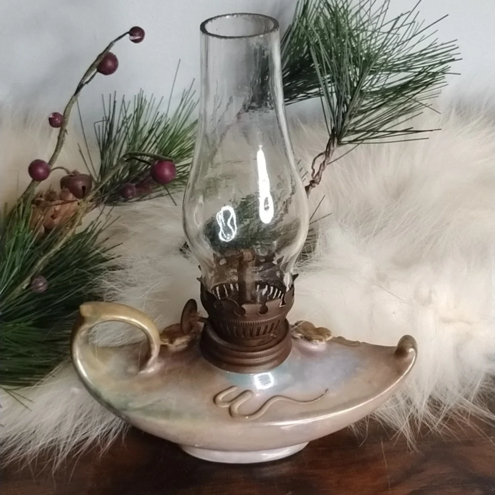 Vintage Ceramic Oil Lamp with Gold Accents